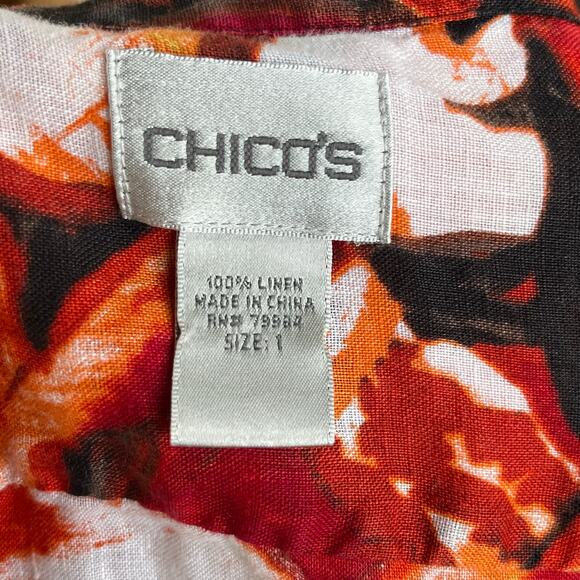 Chico's Women's Vintage Colorful 100% Linen Button Front Top Size 1 (M) - Picture 6 of 7
